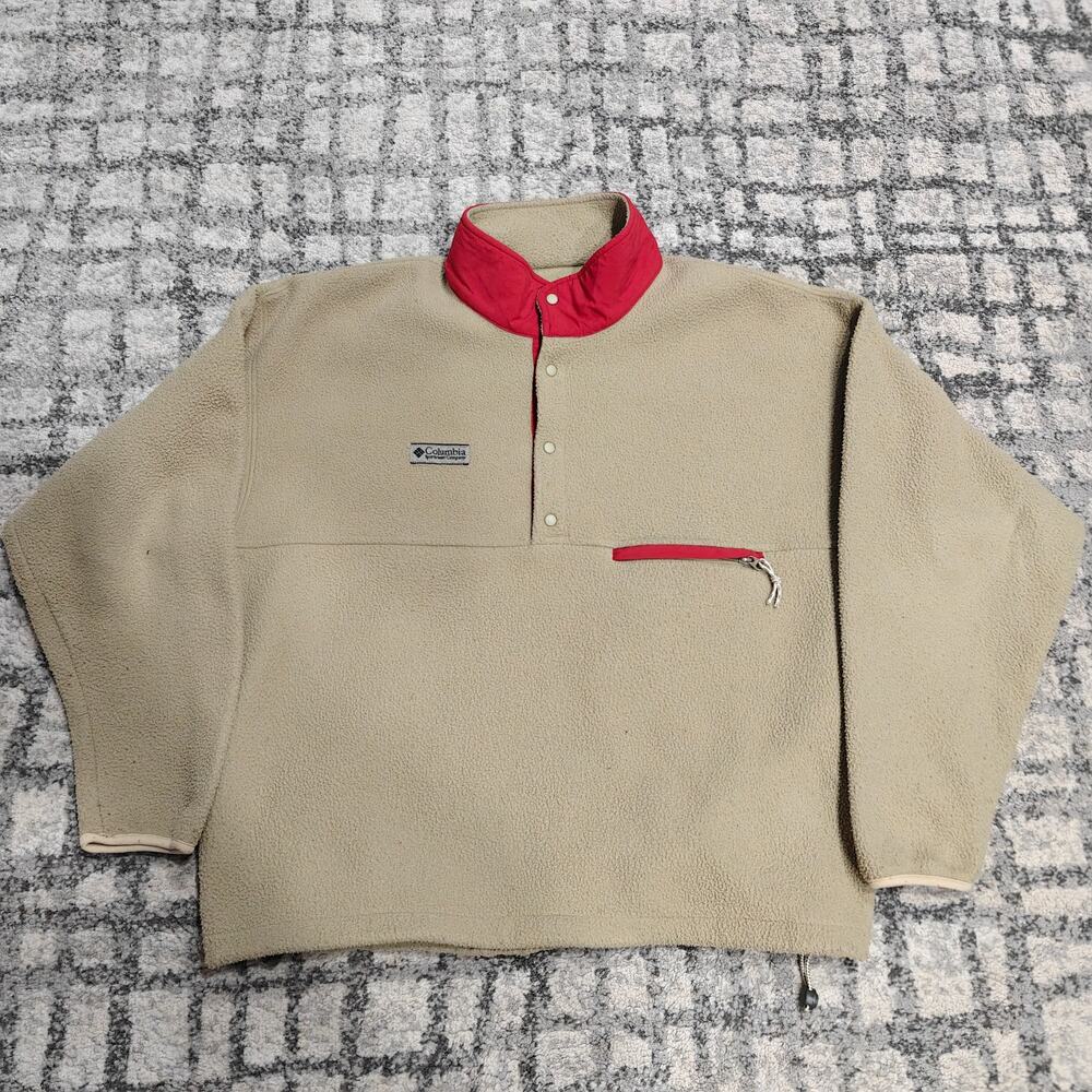 Vintage Columbia Deep Pile Sherpa Fleece Pullover Snap T Mens XL Made in USA